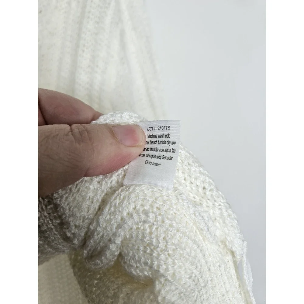 Poof Women's Sweater Large‎ White Knit Long Sleeve V-Neck Lace Up Sides Pullover
